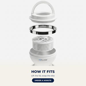 How the Baby Bath refill fits - lift the lid and swap the disc