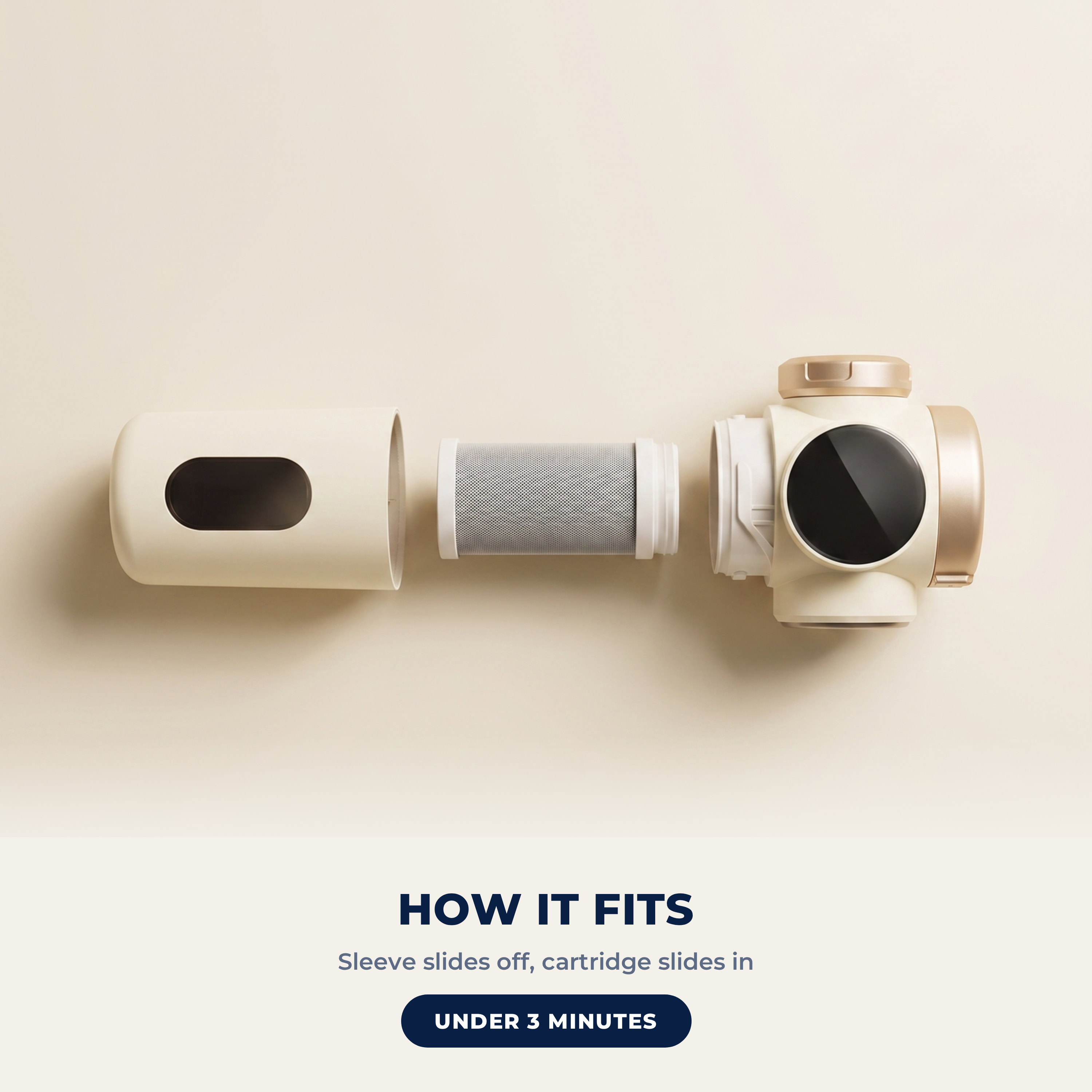 How the Beauty Filter refill fits - sleeve slides off, cartridge slides in