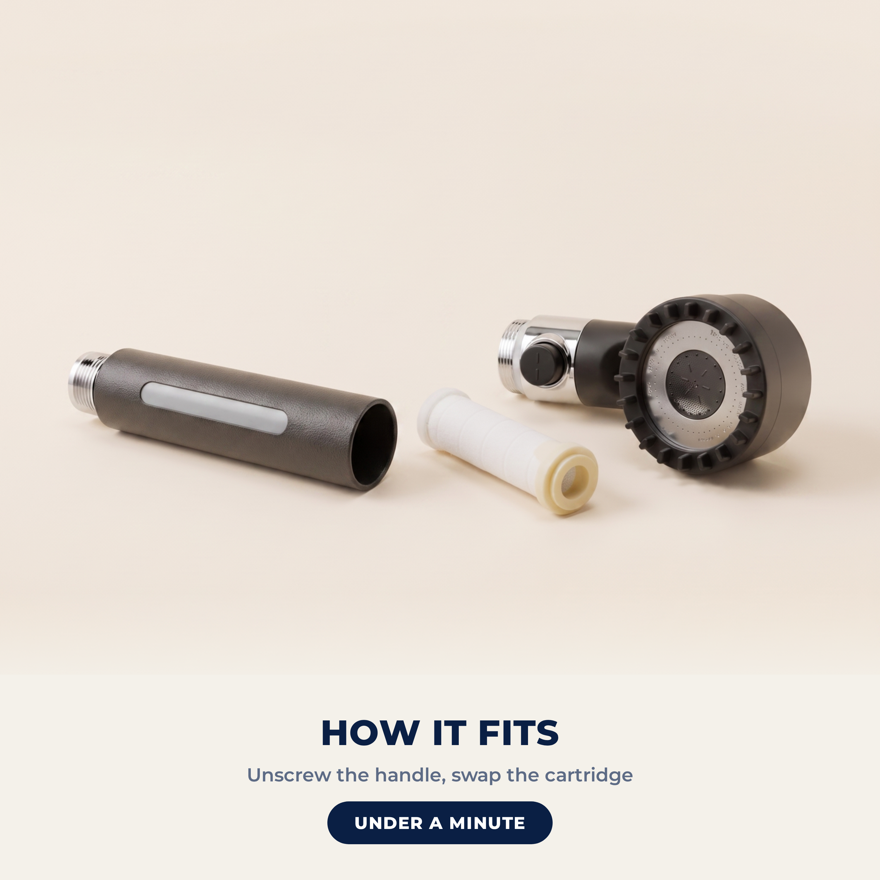 How the Shower Filter refill fits - unscrew the handle and swap the cartridge
